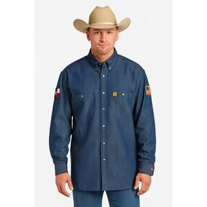 Wrangler Riggs Workwear FR Denim Shirt Men Size L Tall Relaxed Fit NEW CAT2 2112